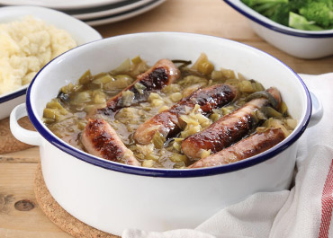 Sausage and Leek Casserole with Buttery Mashed Potatoes