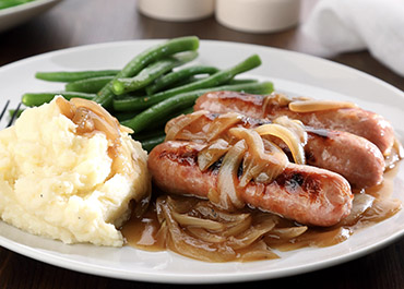 Bangers and Mash with Quick Onion Gravy